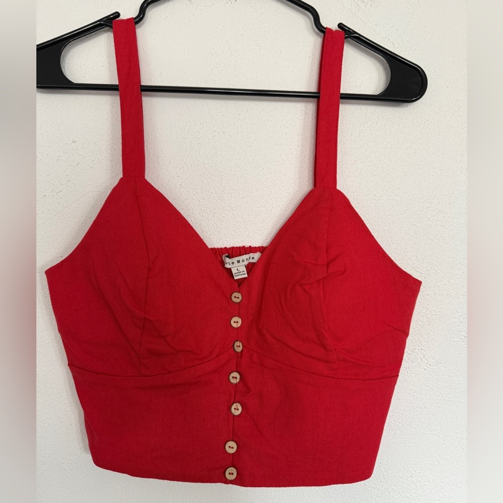 Large Red Button-Front Crop Top